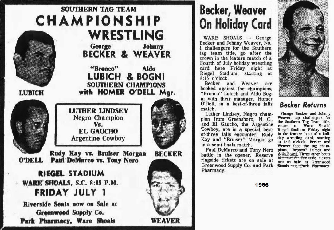 All Star Championship Wrestling Ware Shoals, SC July 1, 1966 at