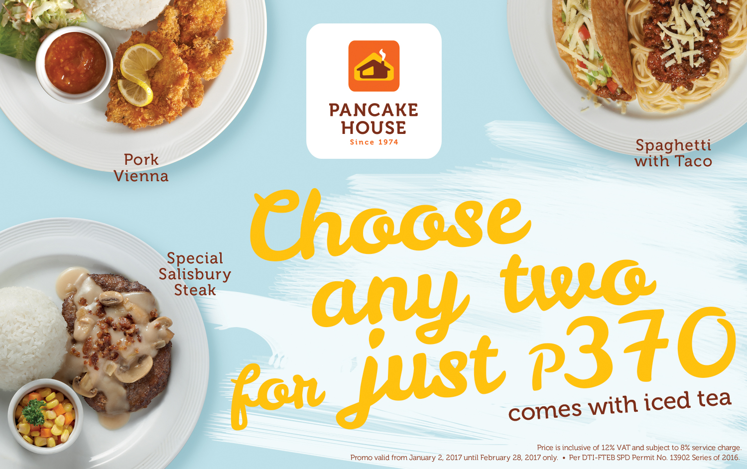 Choose Any Two of These Pancake House Dishes and Pay Only Php 370