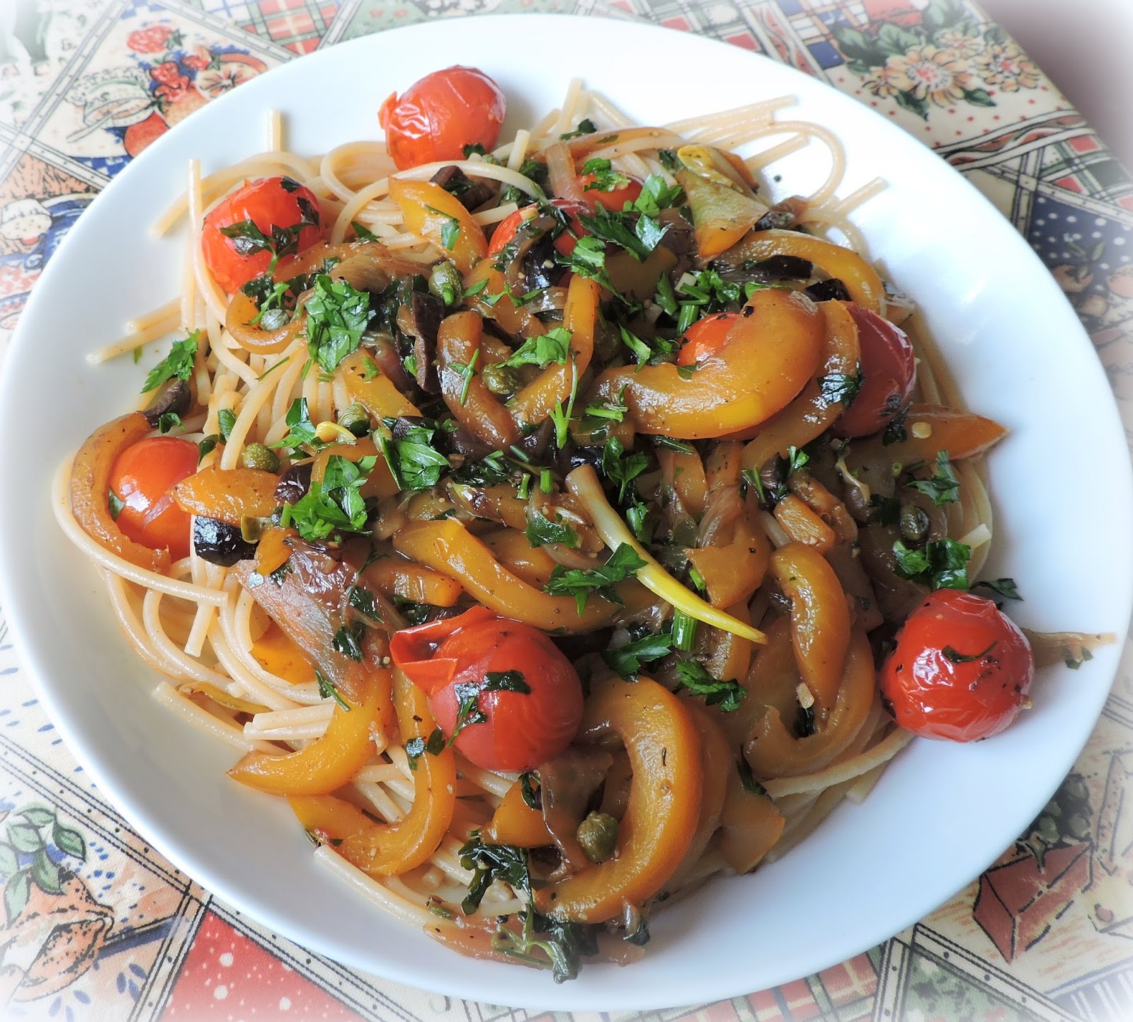 Spaghetti with Peppers, Olives & Tomatoes The English Kitchen