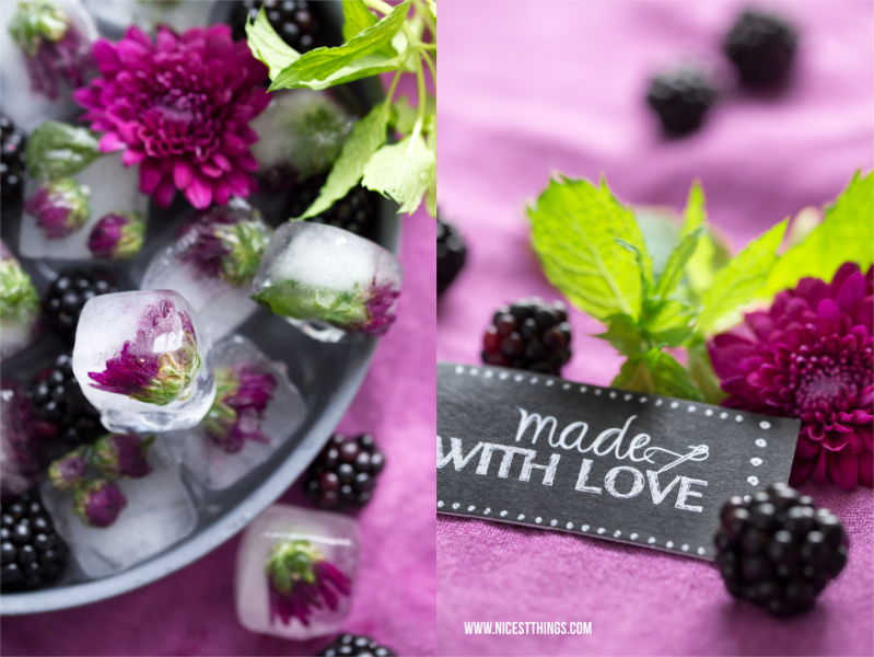 Blüten Eiswürfel mit violetten Dahlien