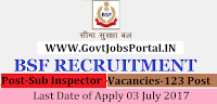 Border Security Force Recruitment 2017-Sub Inspector Post