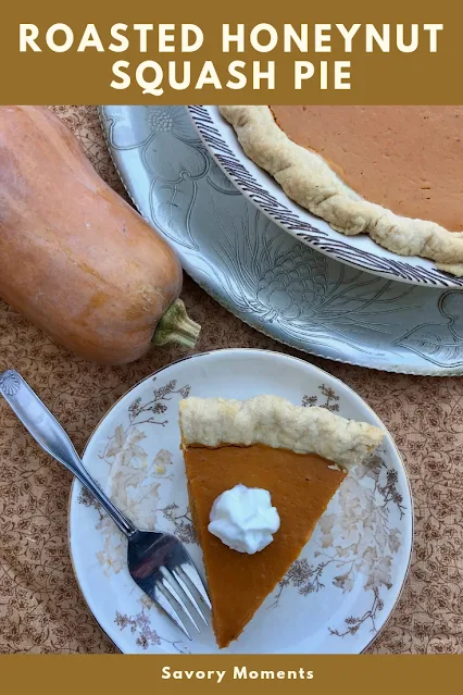 Honeynut squash pie with a squash in the photo.