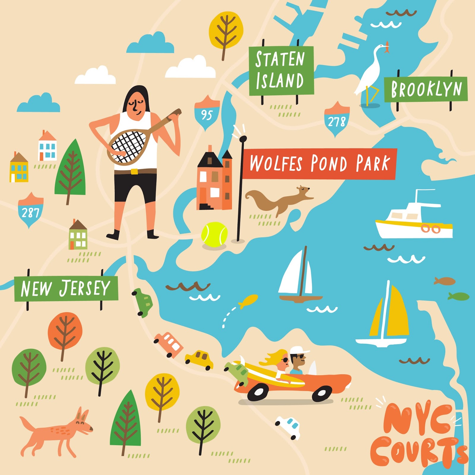 I Draw Maps Illustrated Map Series of NYC Tennis Courts for IBM + US