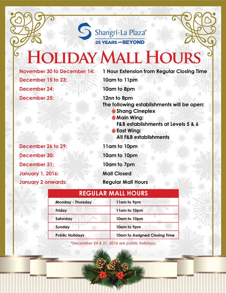 Manila Shopper Holiday Mall Hours, Supermarkets & Theme Parks Holiday