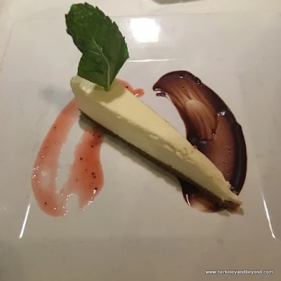 shared cheesecake sliver at Kitchen 428 in Woodland, California