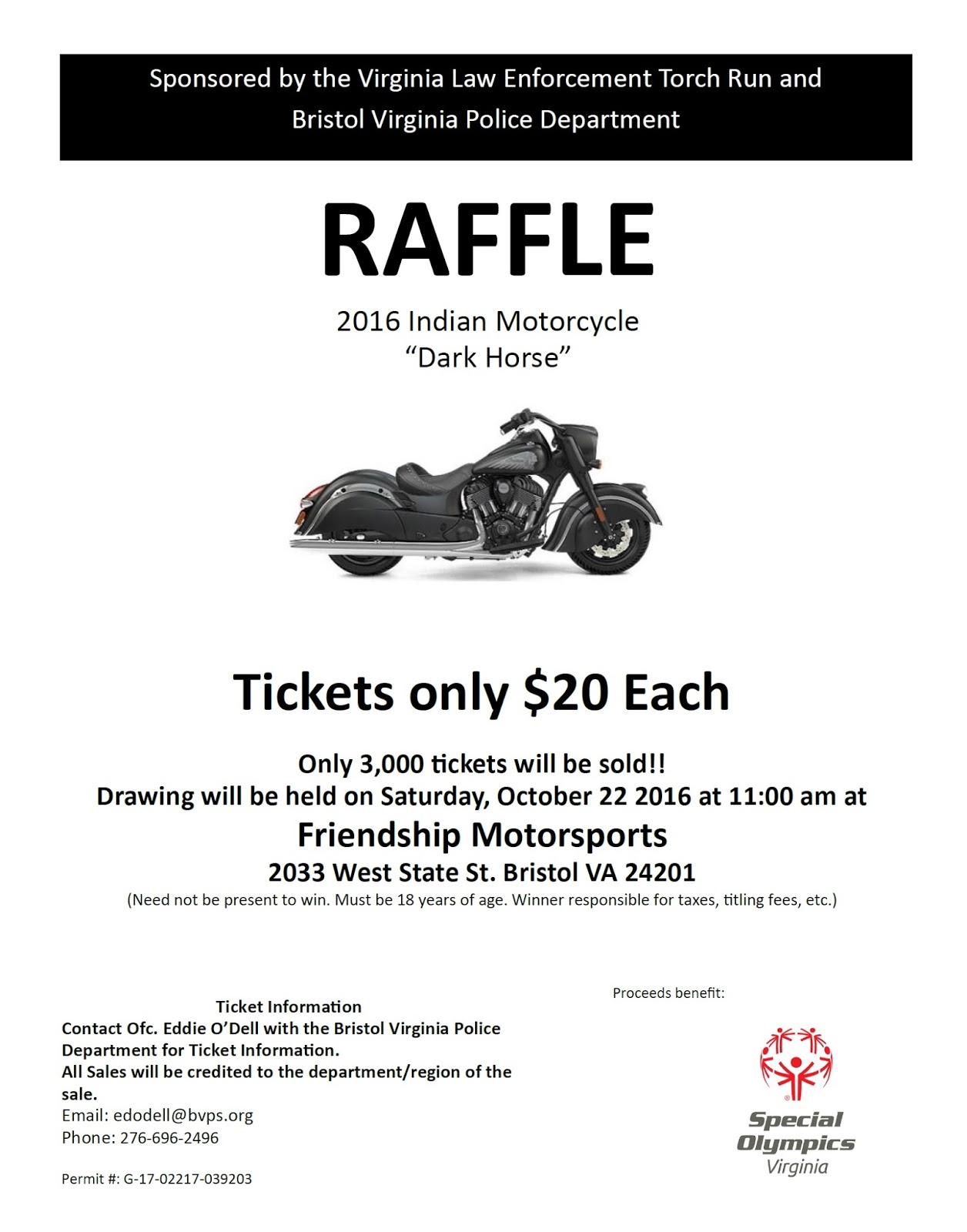 Abingdon Police Department Special Olympics Motorcycle Raffle