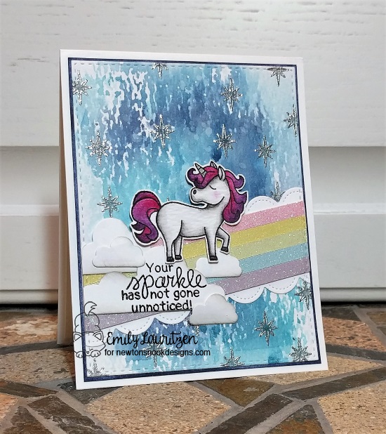 Your sparkle has not gone unnoticed by Emily features Believe in Unicorns stamp set and Starfield stencil by Newton's Nook Designs; #newtonsnook