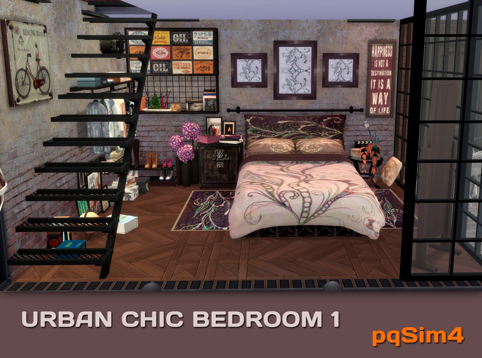 Sims 4 CC's The Best Urban Chic Bedroom Set by pqSim4