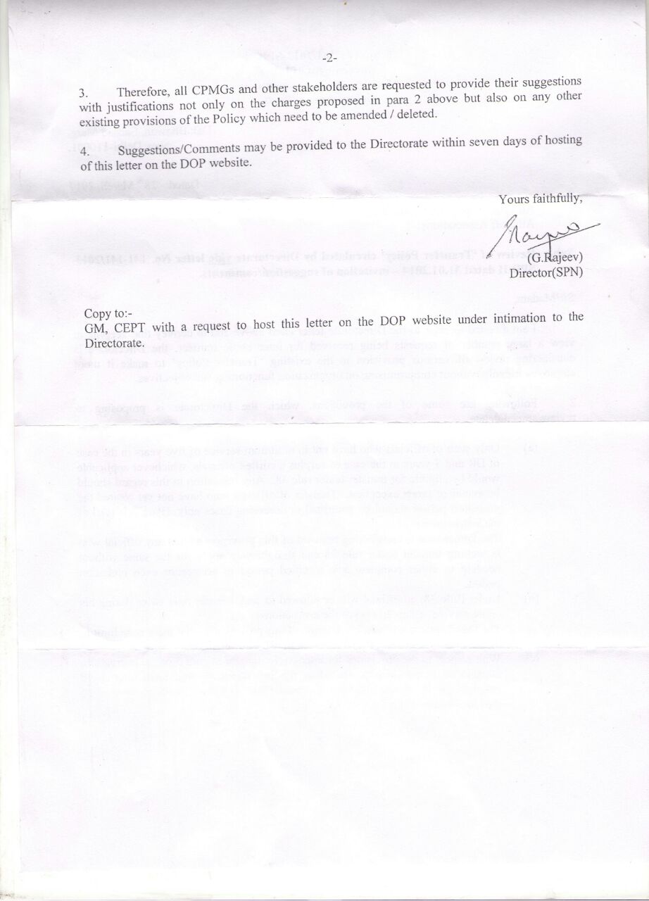 Review of' Transfer Policy' circulated by Directorate vide letter No