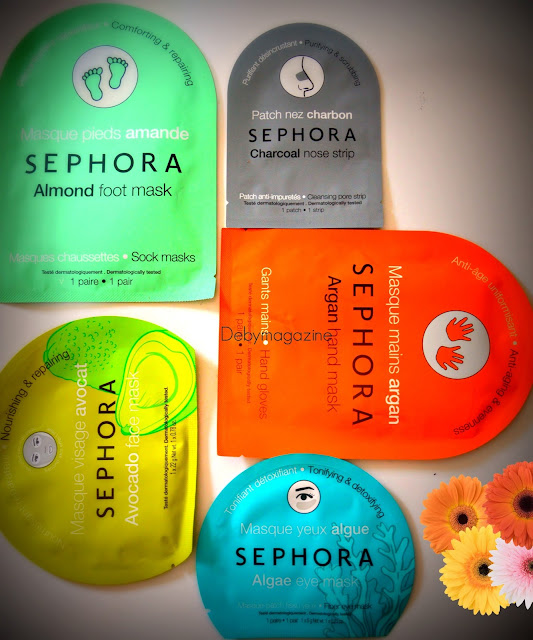Test des masques à usage unique de Sephora - mains, pieds, visage, yeux, nez