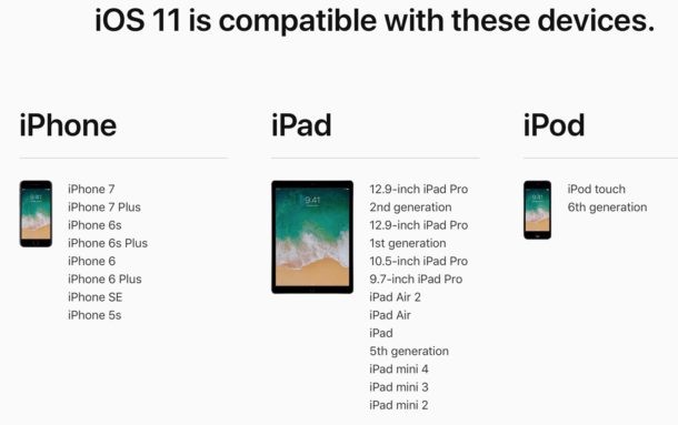 iOS 11 compatible devices supported hardware list