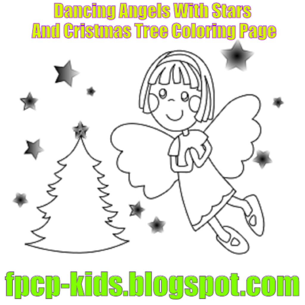 Dancing Angels With Stars And Cristmas Tree Coloring Page - Free ...