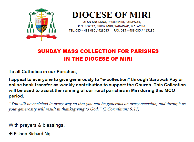 Diocese of Miri Sunday Mass Collection for parishes in the Diocese of Miri