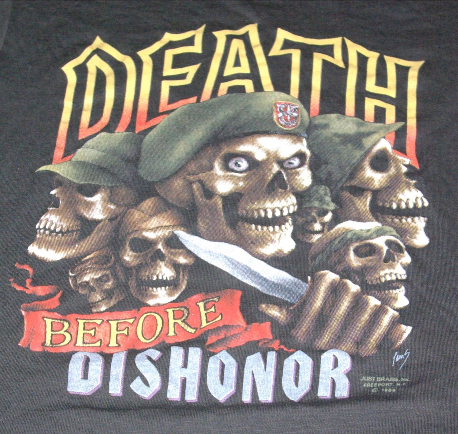 vintage t-shirt: Vintage Just Brass Death Before Dishonor Biker