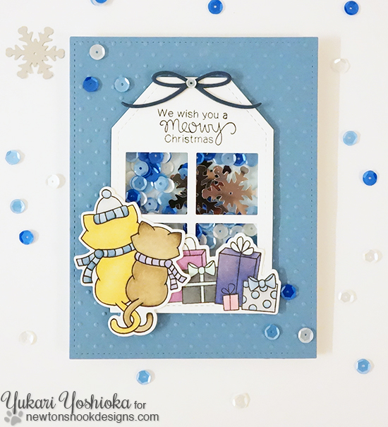 Meowy Christmas Cat Card by Yukari Yoshioka | Newton's Christmas Cuddles Stamp & Die set by Newton's Nook Designs #newtonsnook