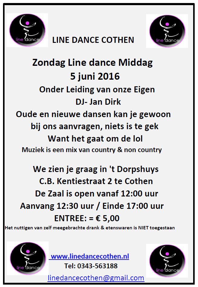 Line Dance Cothen 5 juni 2016 op de zondagmiddag dansen in Cothen.
