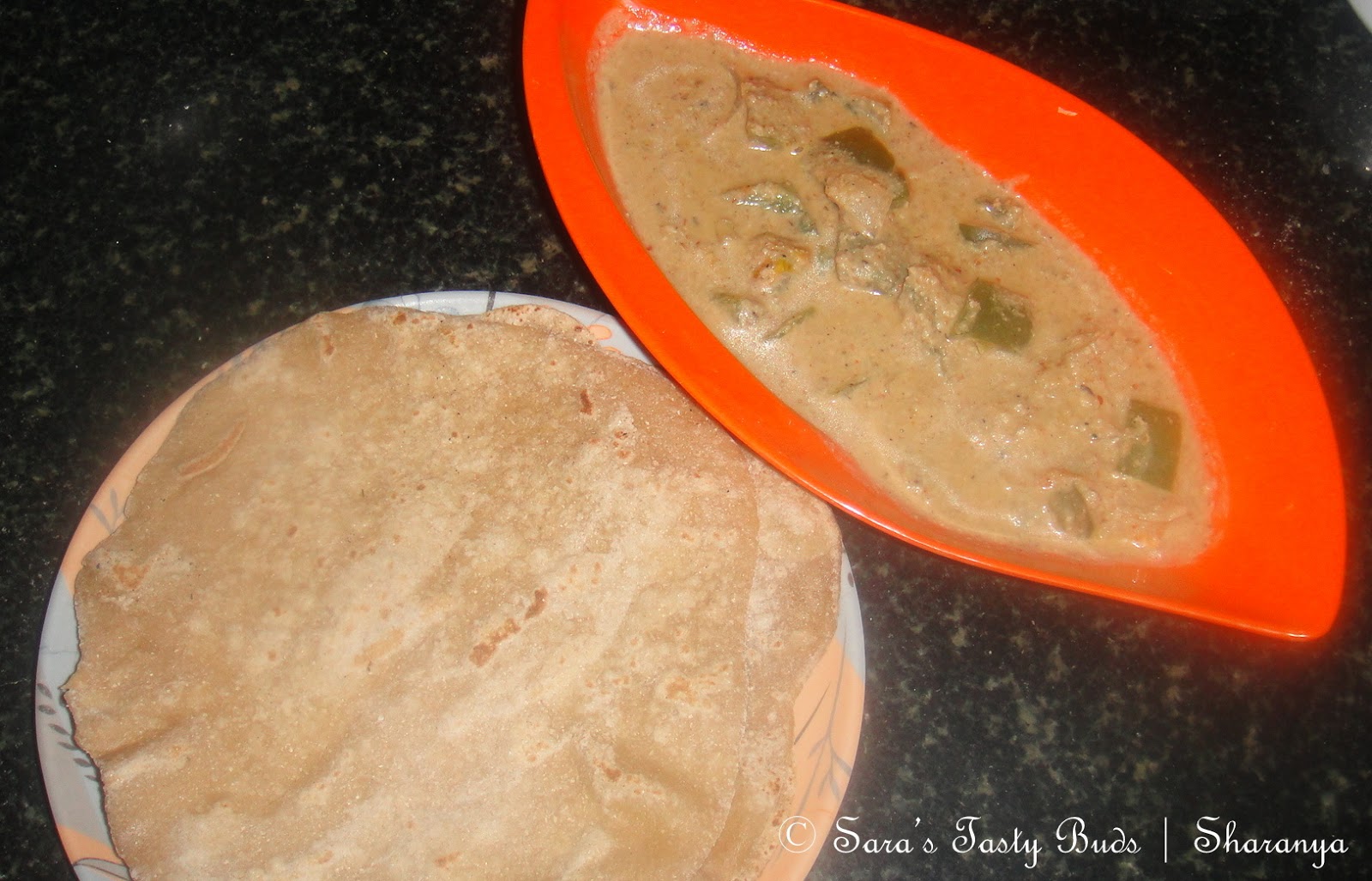 SARA'S TASTY BUDS Capsicum in Spicy Peanut Gravy / Shimla mirch ka salan