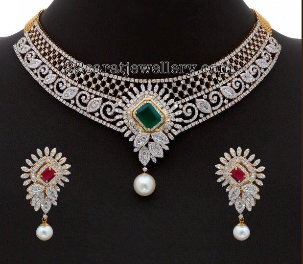Two Tone Diamond Necklace - Jewellery Designs