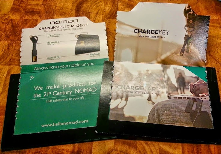 NOMAD Chargekey and ChargeCard packaging shows size 