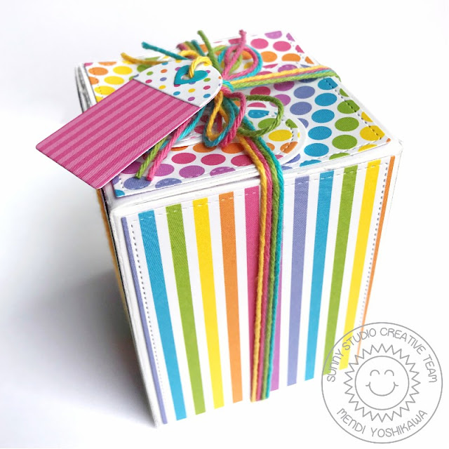 Sunny Studio Stamps Polka-dots & Stripes Gift Box (using Wrap Around Box Die & Spring Sunburst 6x6 Paper)