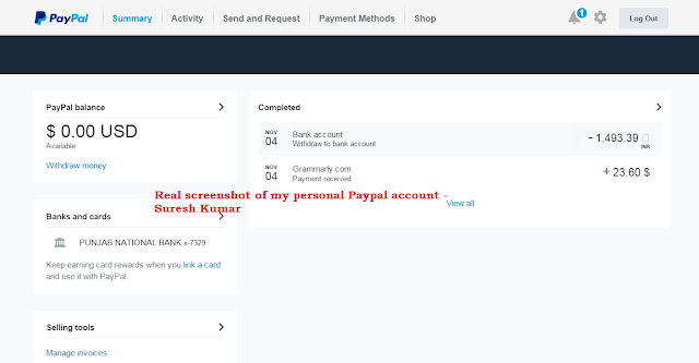 Paypal account screenshot to guide how people do scam