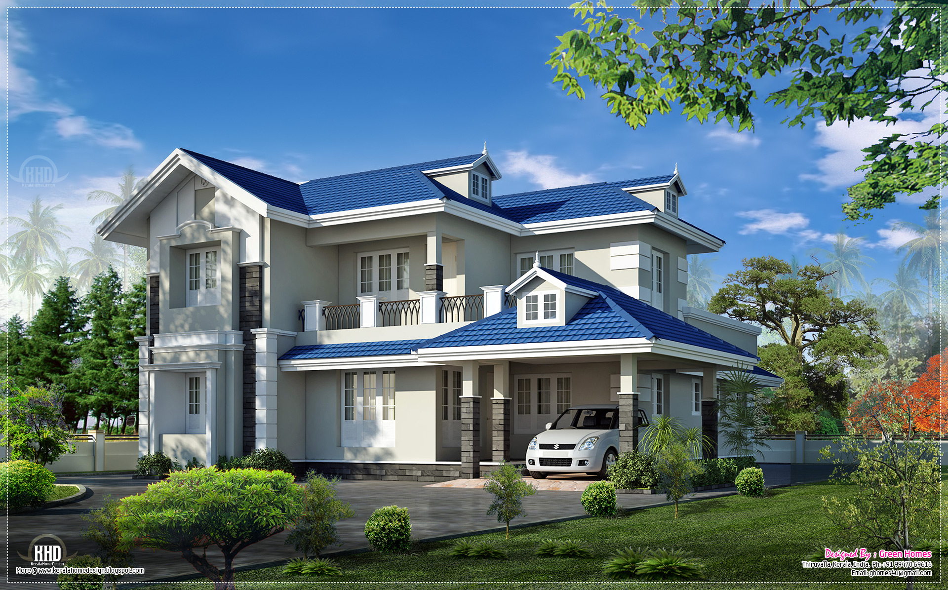 Beautiful 4 bedroom villa exterior - Kerala home design and floor plans