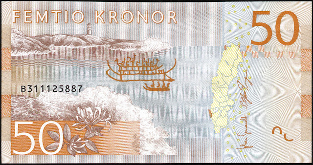 Sweden money currency 50 Krona banknote 2015 Bohuslän