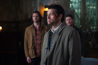 Jared Padalecki as Sam Winchester, Misha Collins as Castiel, Jensen Ackles as Dean Winchester in Supernatural 12x10 "Lily Sunder Has Some Regrets" 