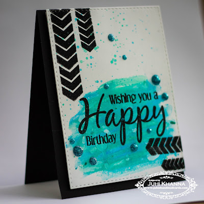 Handstamped birthday card using faber castell gelatos on glossy cardstock, using stamps from Happy Little Stampers