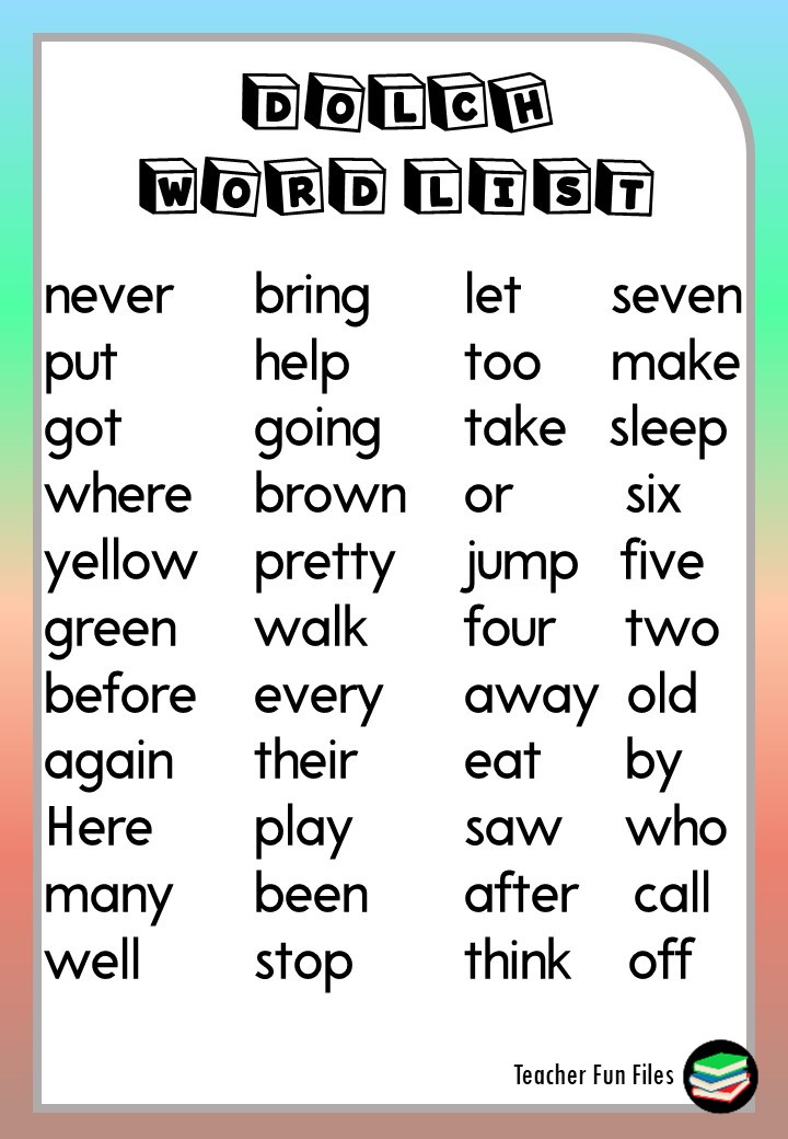 Printable Dolch Sight Word Lists