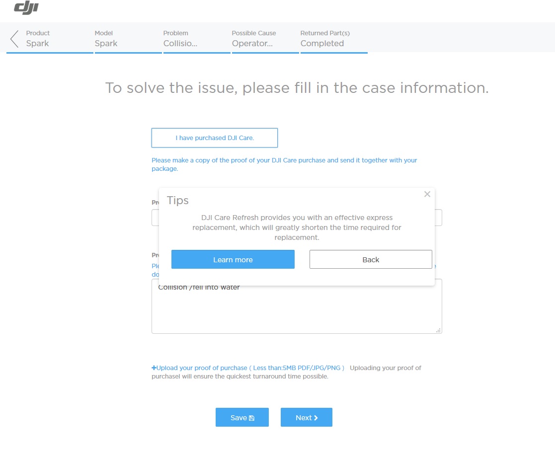 DJI Care Refresh EXPRESS sostituisce immediatamente il tuo drone