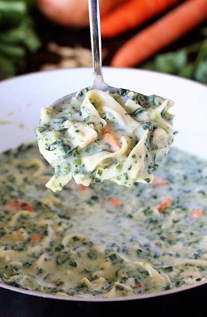 Ladle of Creamy Turkey Soup with Spinach Image