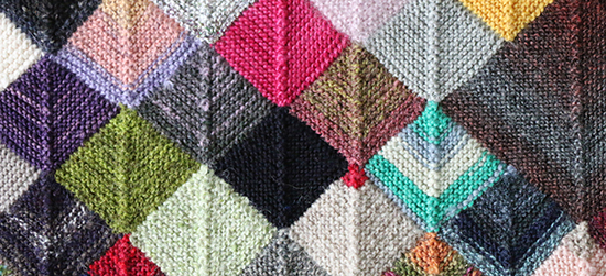 Detail of Blocks in Scrap Blanket Knit with Sock Yarn