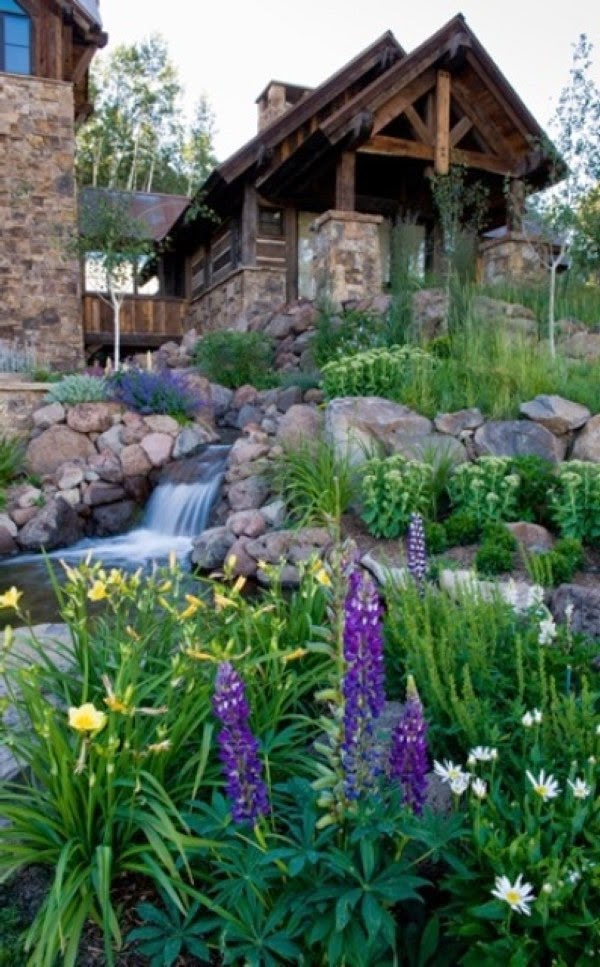 A relaxing garden and backyard waterfalls