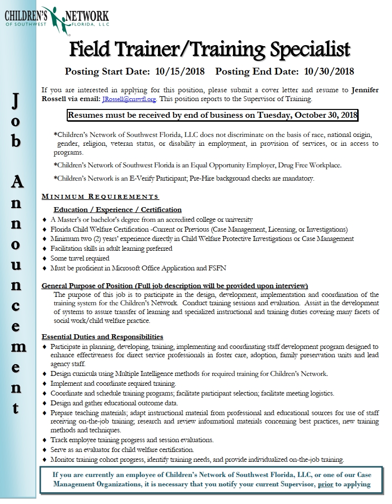 FGCU School Counseling Graduate Program Field Trainer/Training Specialist