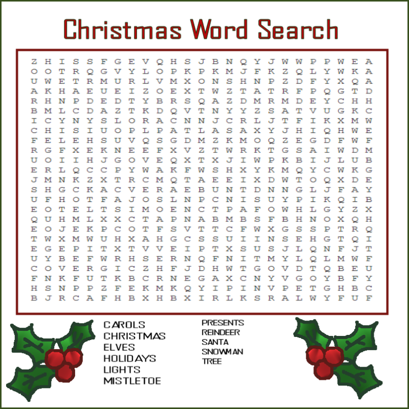 Free Printable Hard Christmas Word Search