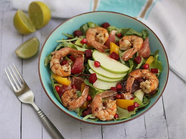 Grilled Shrimps Salad With Citrus And Beets
