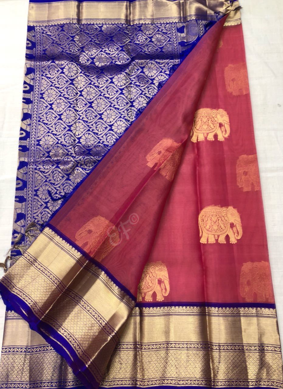 Buy Multi Kanchipuram Organza Saree With blouse piece at Amazon.in