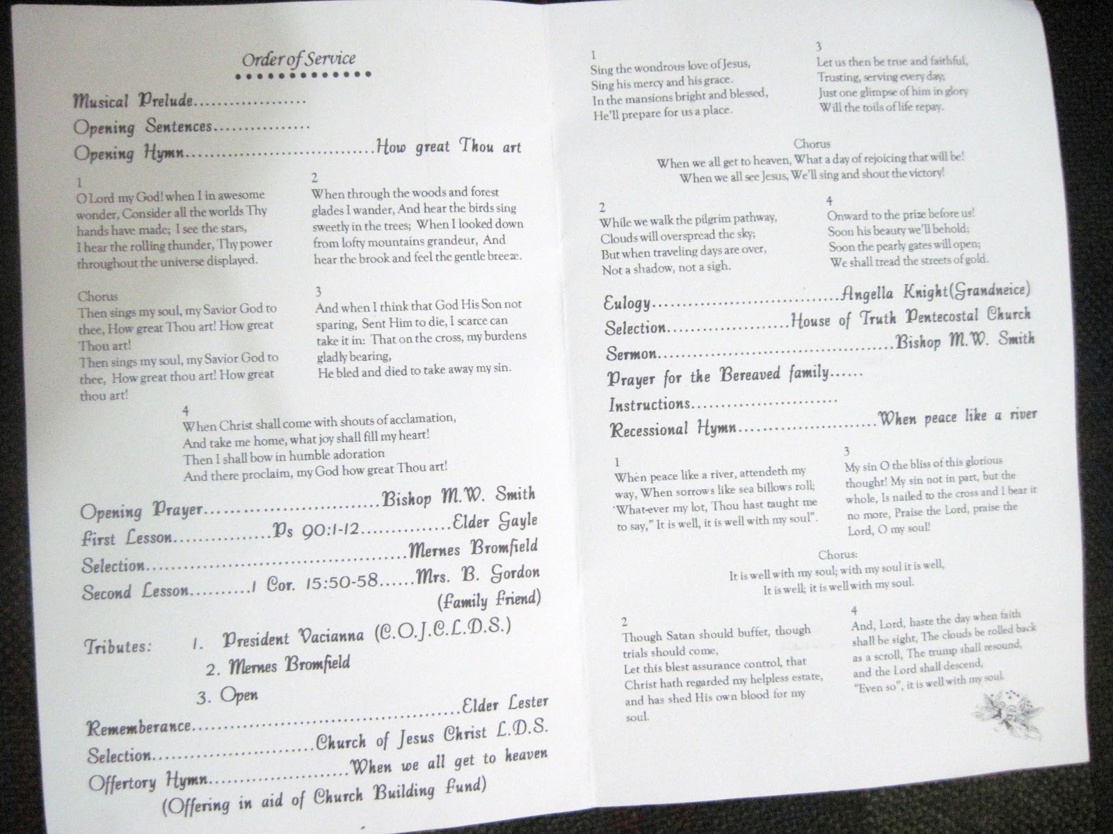 Smith's Jamaican Mission Funeral Program