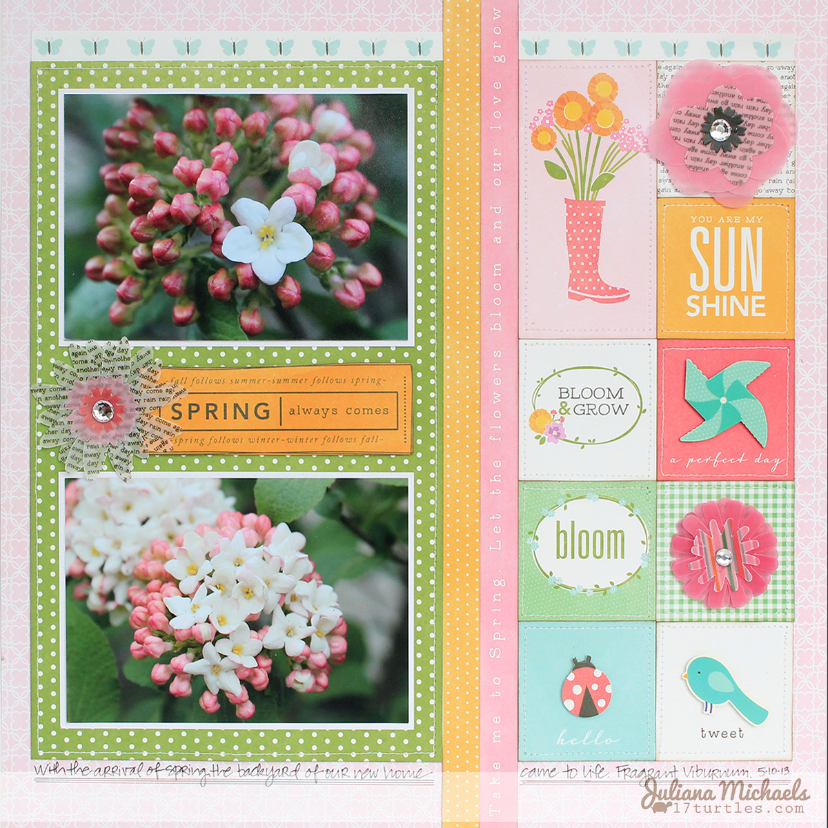 Spring Always Comes Scrapbook Page by Juliana Michaels using Pebbles Garden Party Collection