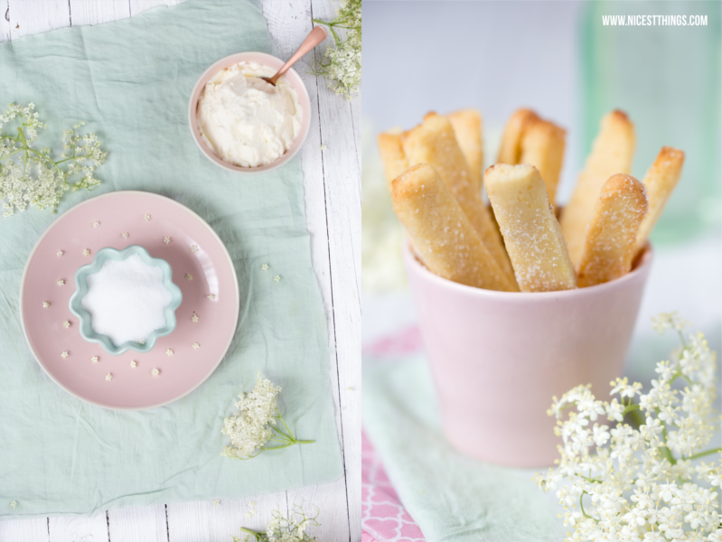 Cookie Fries mit Brausezucker und Holunderblüten Sahne