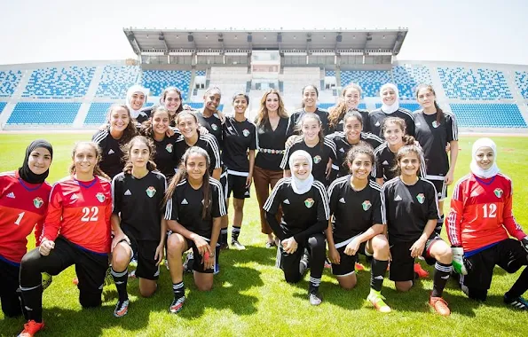 Queen Rania of Jordan met with female football players in the Under 17 Women’s National Football Team