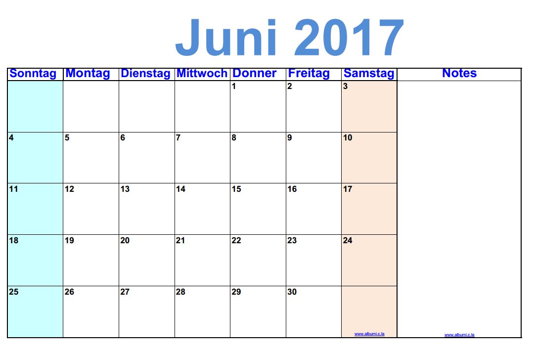  Foto zu Juni 2017 Kalender im Querformat, kleine Ziffern 