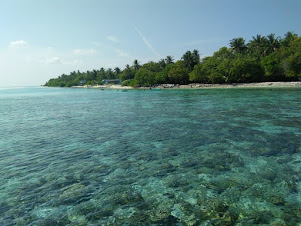 A view of Omadhoo Island from the "Dhoni Coral Jetty".