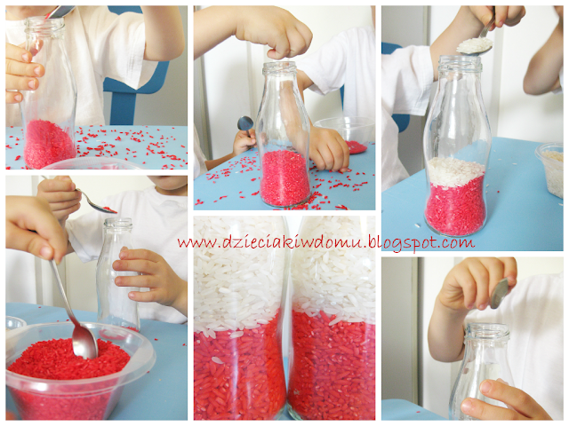 zabawa sensoryczna przesypywanie ryżu flaga polski