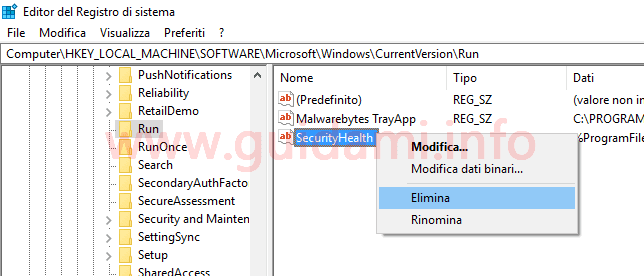 Editor Registro di sistema Windows 10