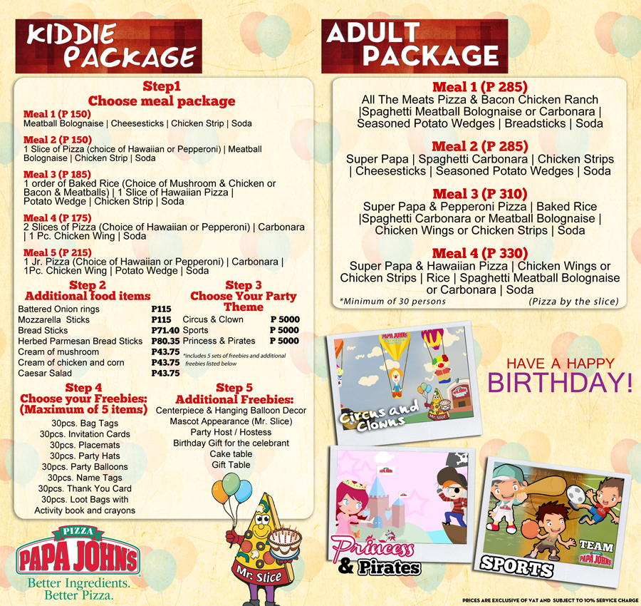 Amazing Jing for Life Papa John's New and Exciting Kiddie Party Theme Packages