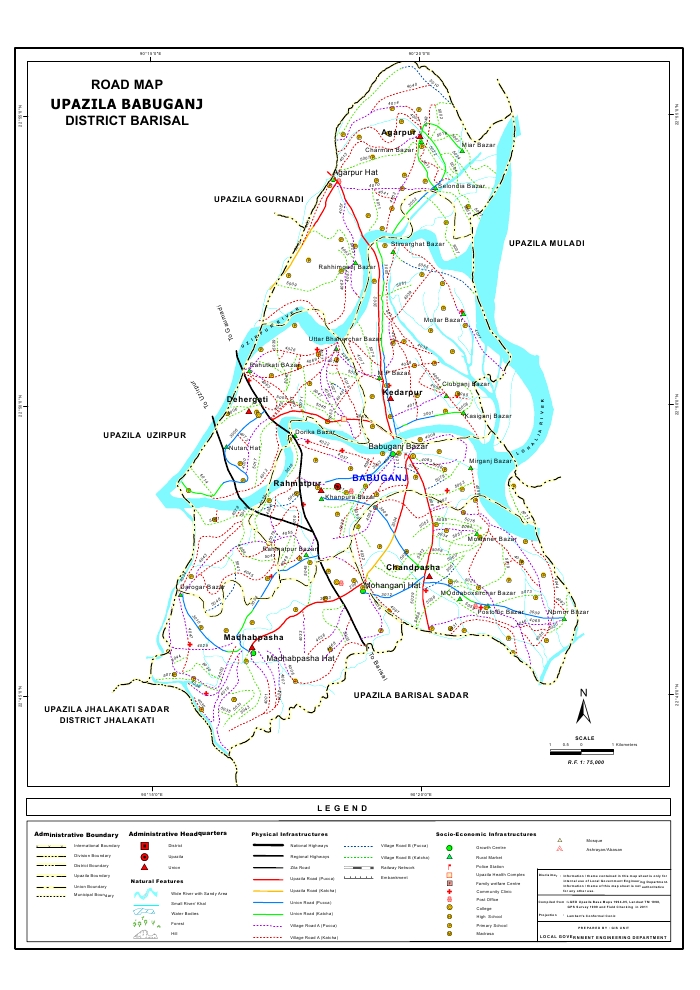 Babuganj Upazila Road Map Barisal District Bangladesh