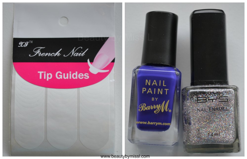 NOTD: Indigo Glitter Crystal + tutorial French nail tip guides, Barry M Indigo, BYS Glitter Crystal