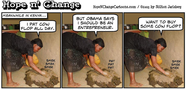 obama, obama jokes, political, humor, cartoon, conservative, hope n' change, hope and change, stilton jarlsberg, cow flop, kenya, entrepreneur
